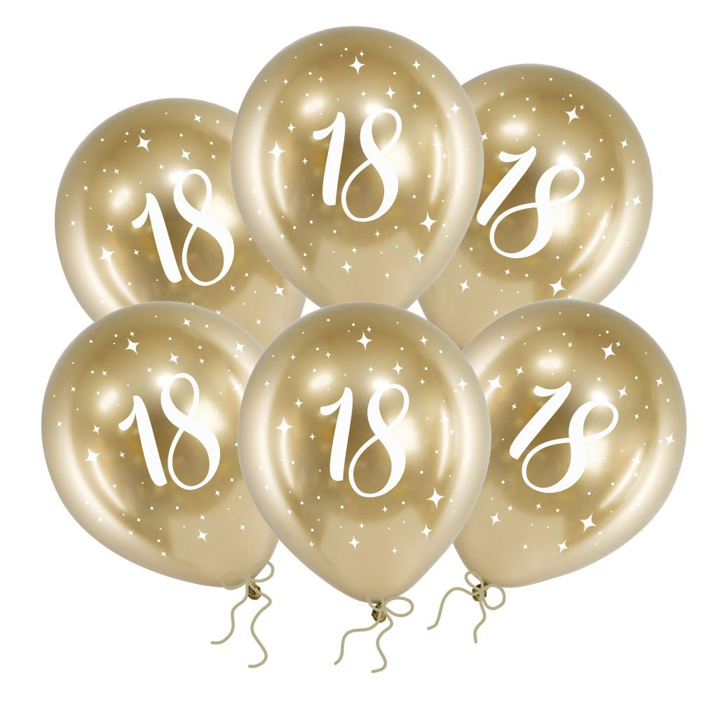 Balony Glossy 30cm "18" złoty 6szt CHB14-1-18-019-6 PartyDeco